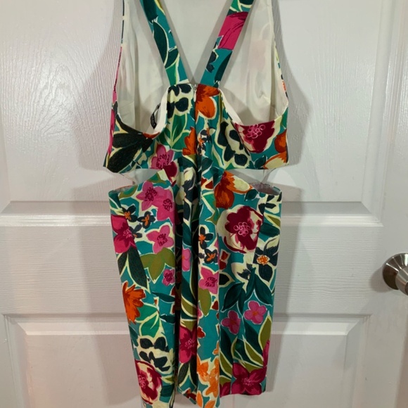 Zara Romper Tropical Print Cutout Jumpsuit Pink Teal Size Medium - Picture 9 of 12